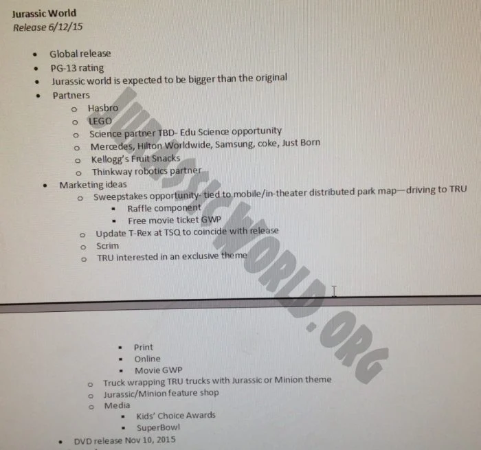 JurassicWorldTRUplans Jurassic World Toys R Us Memo Leaked